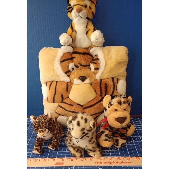 5 Tiger Leopard Plush Toys Stuffed Animals & 11"x11" Cuddle Pillow Milaca TY etc - Picture 4 of 4